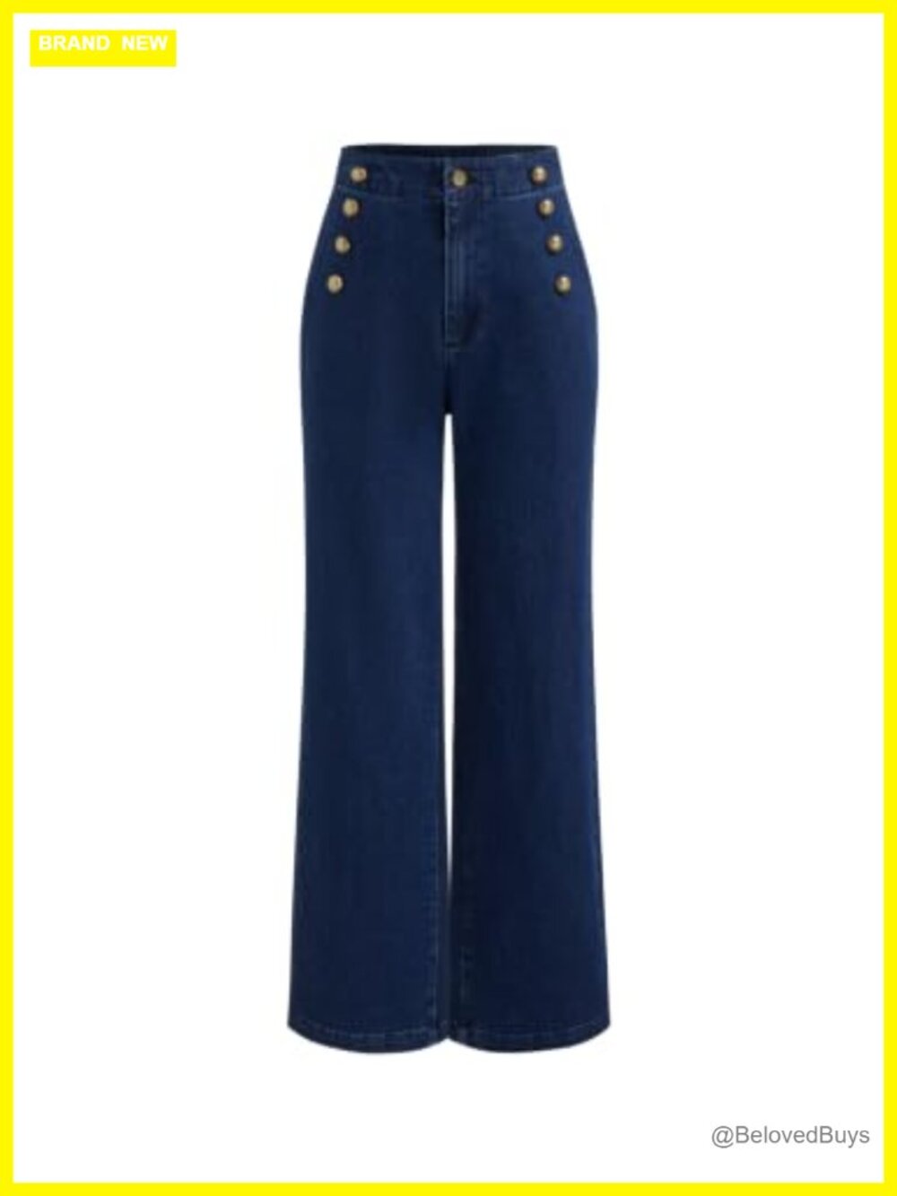 Wide Straight Leg High Rise Jeans Decorative Button Denim Pants